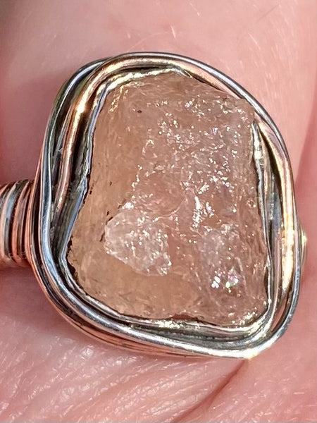 Wire-Wrapped Rough Morganite Ring Size 6.5 - Morganna’s Treasures 