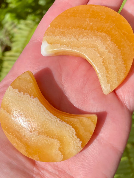 Orange Calcite Moon Palm Stones - Morganna’s Treasures 