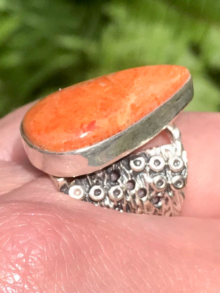 Orange Sponge Coral Cocktail Ring Size 8 Adjustable - Morganna’s Treasures 