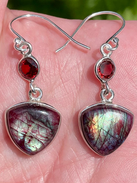 Red Flash Labradorite and Garnet Earrings - Morganna’s Treasures 