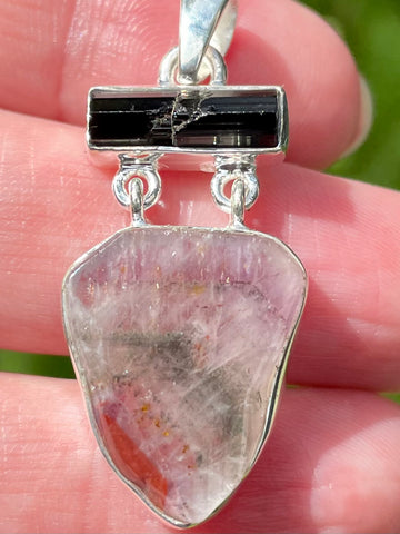 Gorgeous Black Tourmaline and Super Seven (Melody's Stone) Pendant - Morganna’s Treasures 