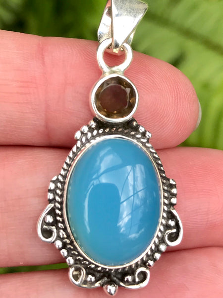 Blue Chalcedony and Smoky Quartz Pendant - Morganna’s Treasures 