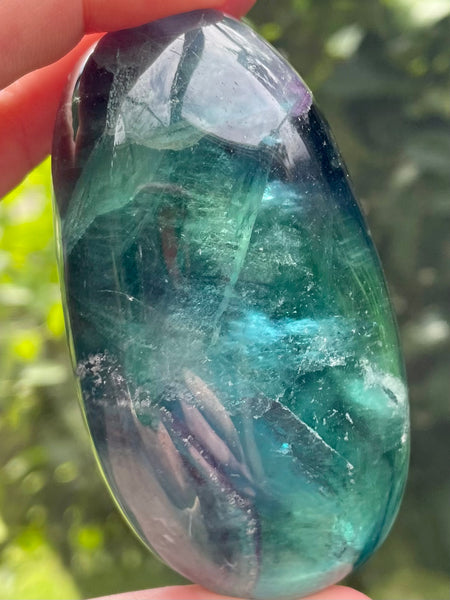 Large Rainbow Fluorite Palm Stone - Morganna’s Treasures 