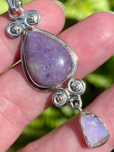 Lepidolite and Rough Rainbow Moonstone Pendant - Morganna’s Treasures 