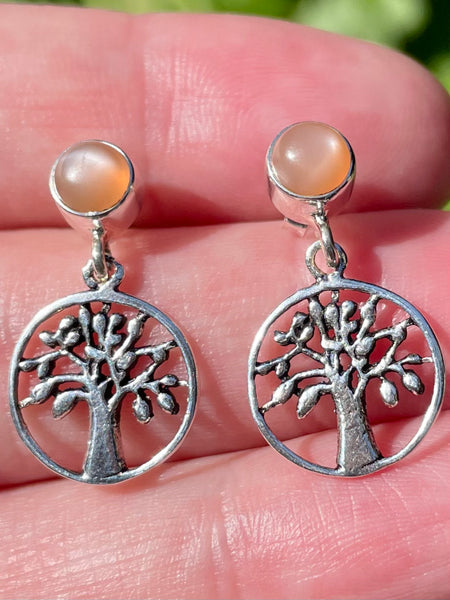 Peach Moonstone Tree of Life Earrings - Morganna’s Treasures 