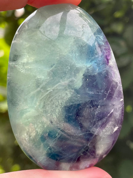 Large Rainbow Fluorite Palm Stone - Morganna’s Treasures 