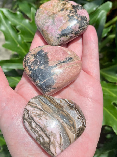 Rhodonite Heart Palm Stones - Morganna’s Treasures 