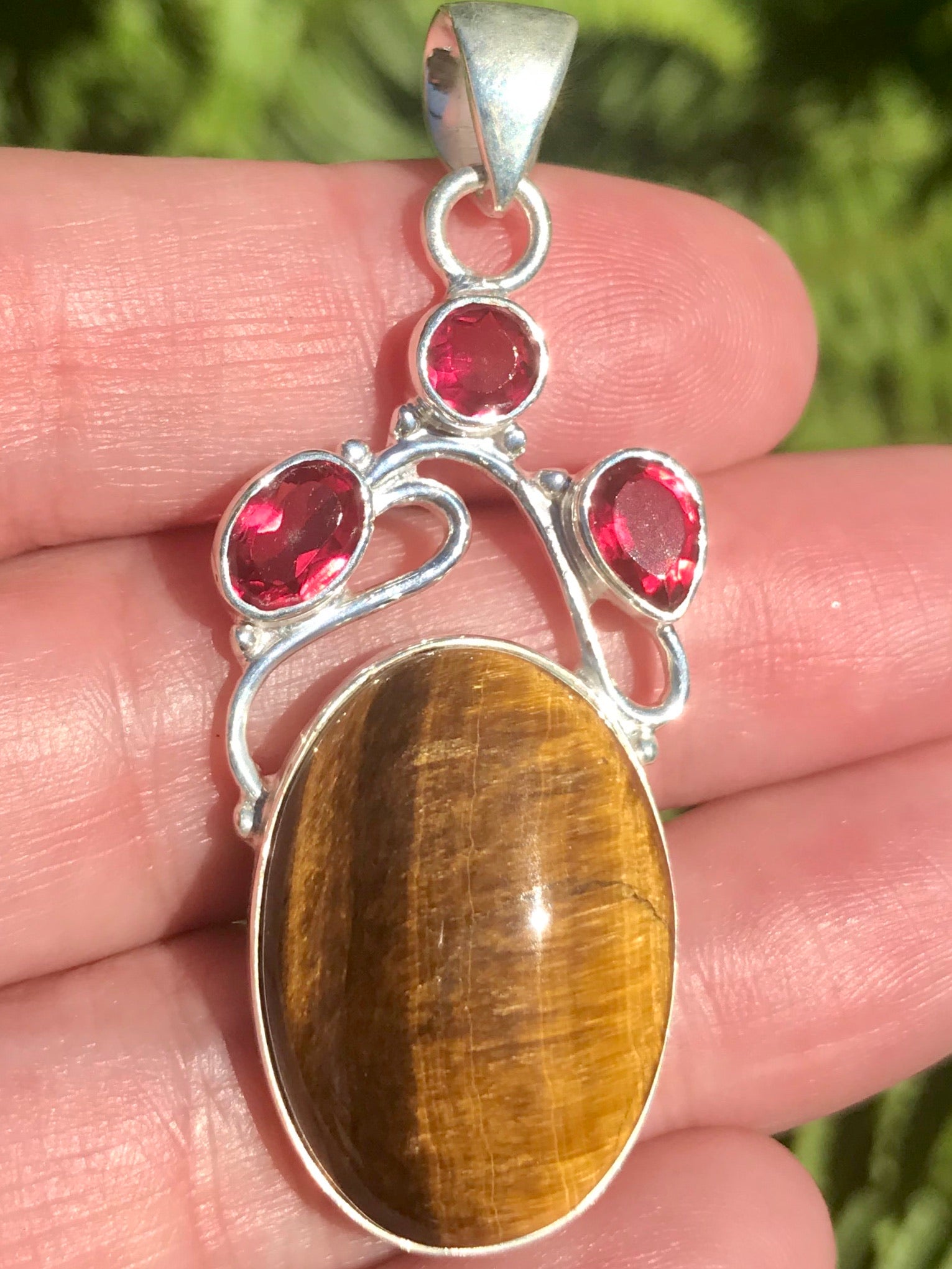 Tigers Eye and Pink Tourmaline Pendant - Morganna’s Treasures 