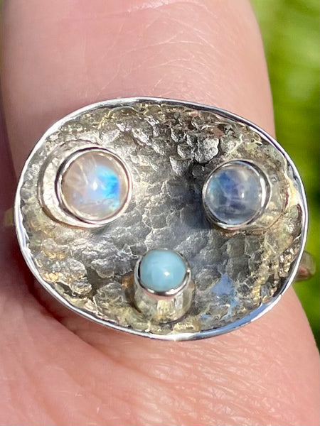 Rainbow Moonstone and Larimar Ring Size 9.5 - Morganna’s Treasures 