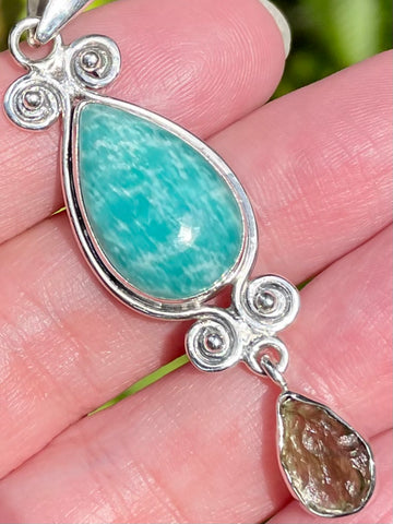 Moldavite and Amazonite Pendant - Morganna’s Treasures 