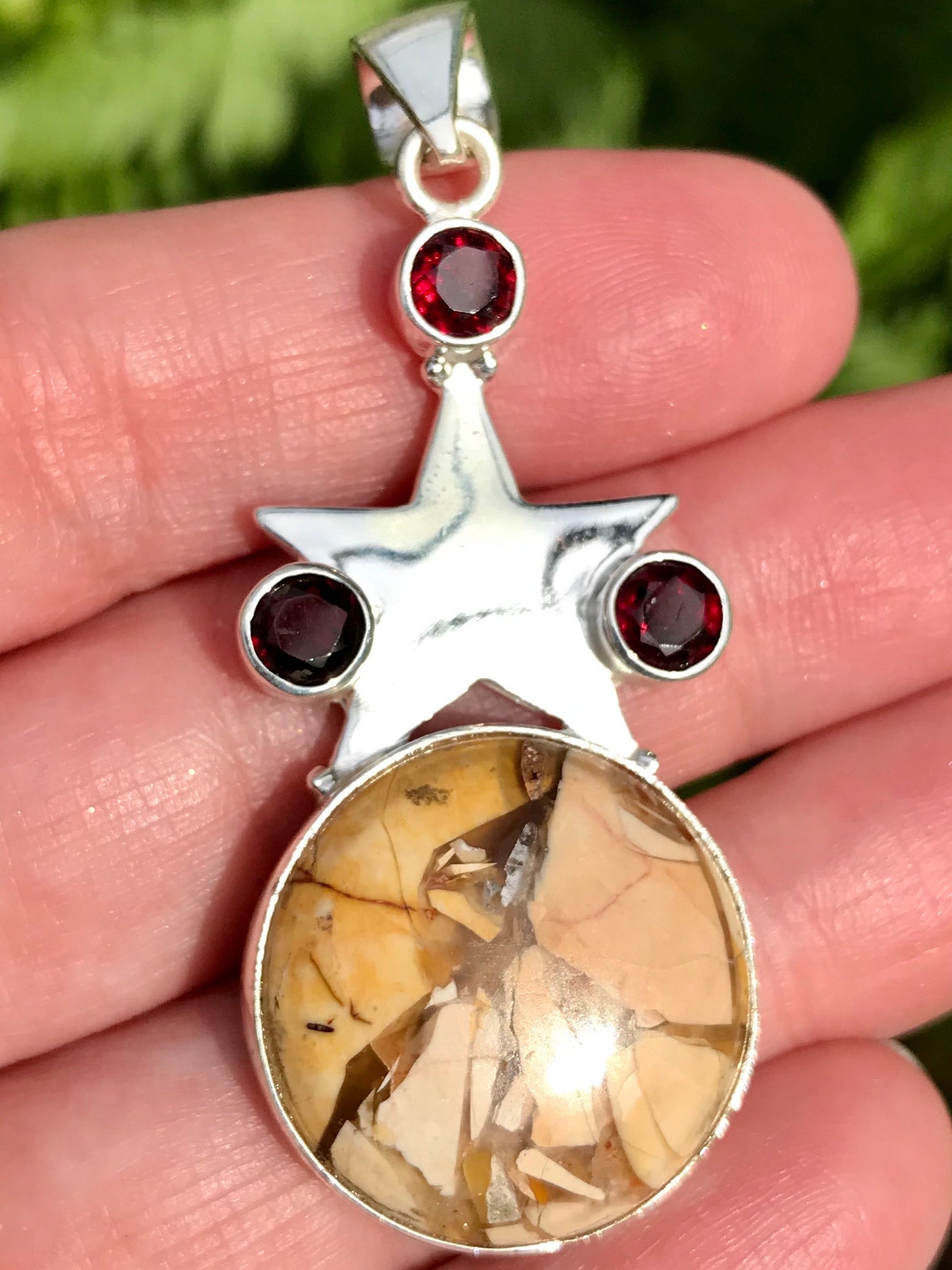 Brecciated Mookaite Jasper and Garnet Pendant - Morganna’s Treasures 