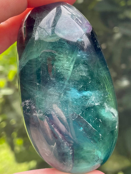 Large Rainbow Fluorite Palm Stone - Morganna’s Treasures 