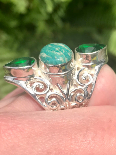 Russian Amazonite and Emerald Cocktail Ring Size 6.5 - Morganna’s Treasures 
