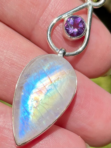 Gorgeous Rainbow Moonstone and Amethyst Pendant - Morganna’s Treasures 