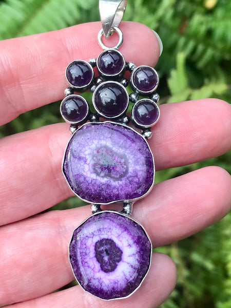 Purple Solar Quartz Druzy and Purple Amethyst Pendant - Morganna’s Treasures 