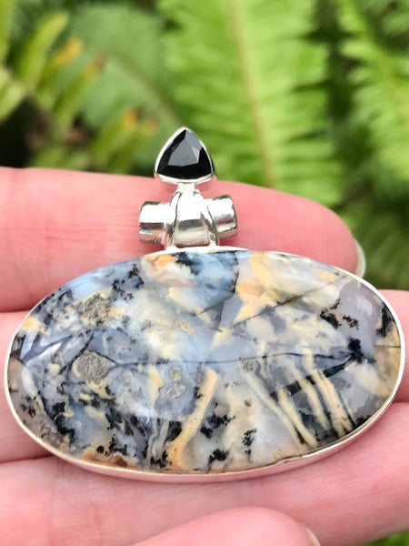 Tigers Eye Dendritic Agate and Black Onyx Pendant from South Africa - Morganna’s Treasures 