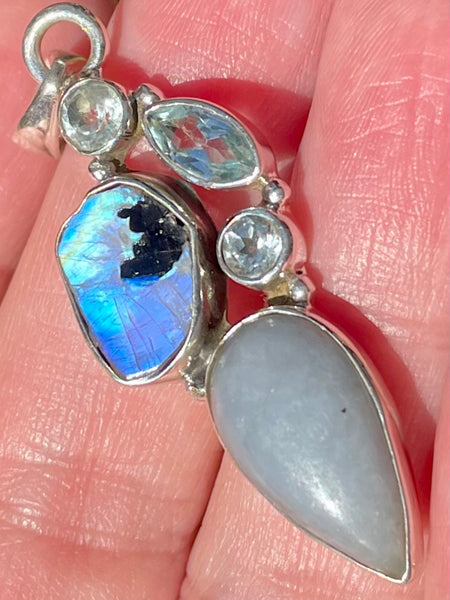 Angelite, Rainbow Moonstone and Blue Topaz Pendant - Morganna’s Treasures 