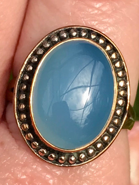Rose Gold Blue Chalcedony Ring Size 9 - Morganna’s Treasures 