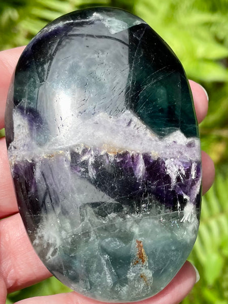 Large Rainbow Fluorite Palm Stone - Morganna’s Treasures 