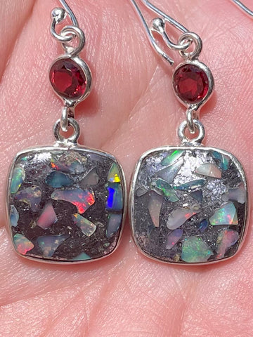 Ethiopian Opal in Pyrite and Garnet Earrings - Morganna’s Treasures 