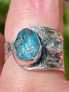 Rough Aquamarine and Blue Topaz Ring Size 8 Adjustable - Morganna’s Treasures 