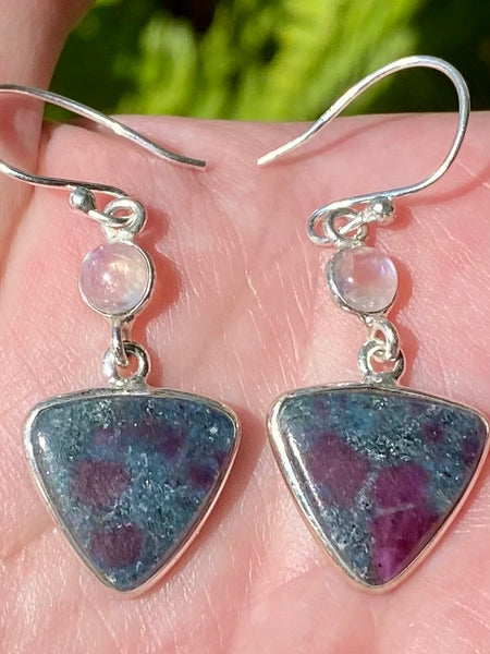 Ruby in Kyanite and Rainbow Moonstone Earrings - Morganna’s Treasures 