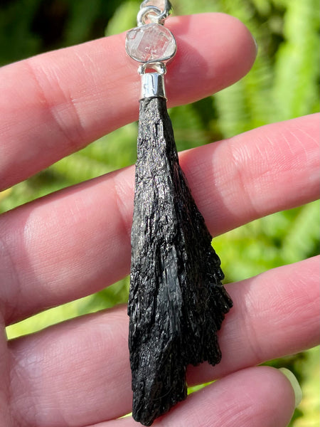 Rough Black Kyanite and Herkimer Diamond Pendant - Morganna’s Treasures 