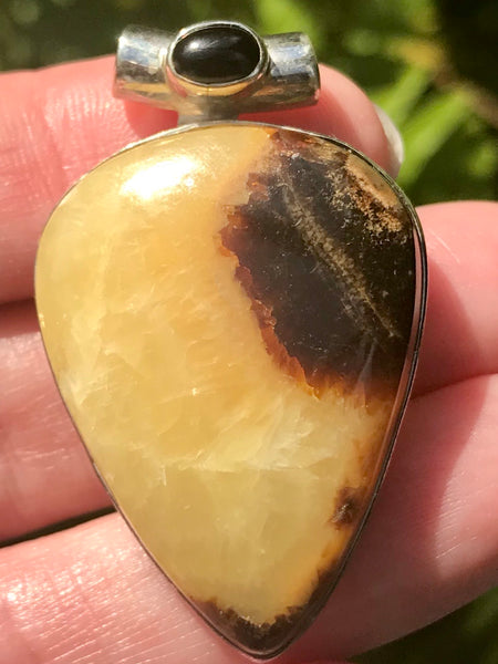 Septarian (Dragon's Stone) and Black Onyx Pendant - Morganna’s Treasures 