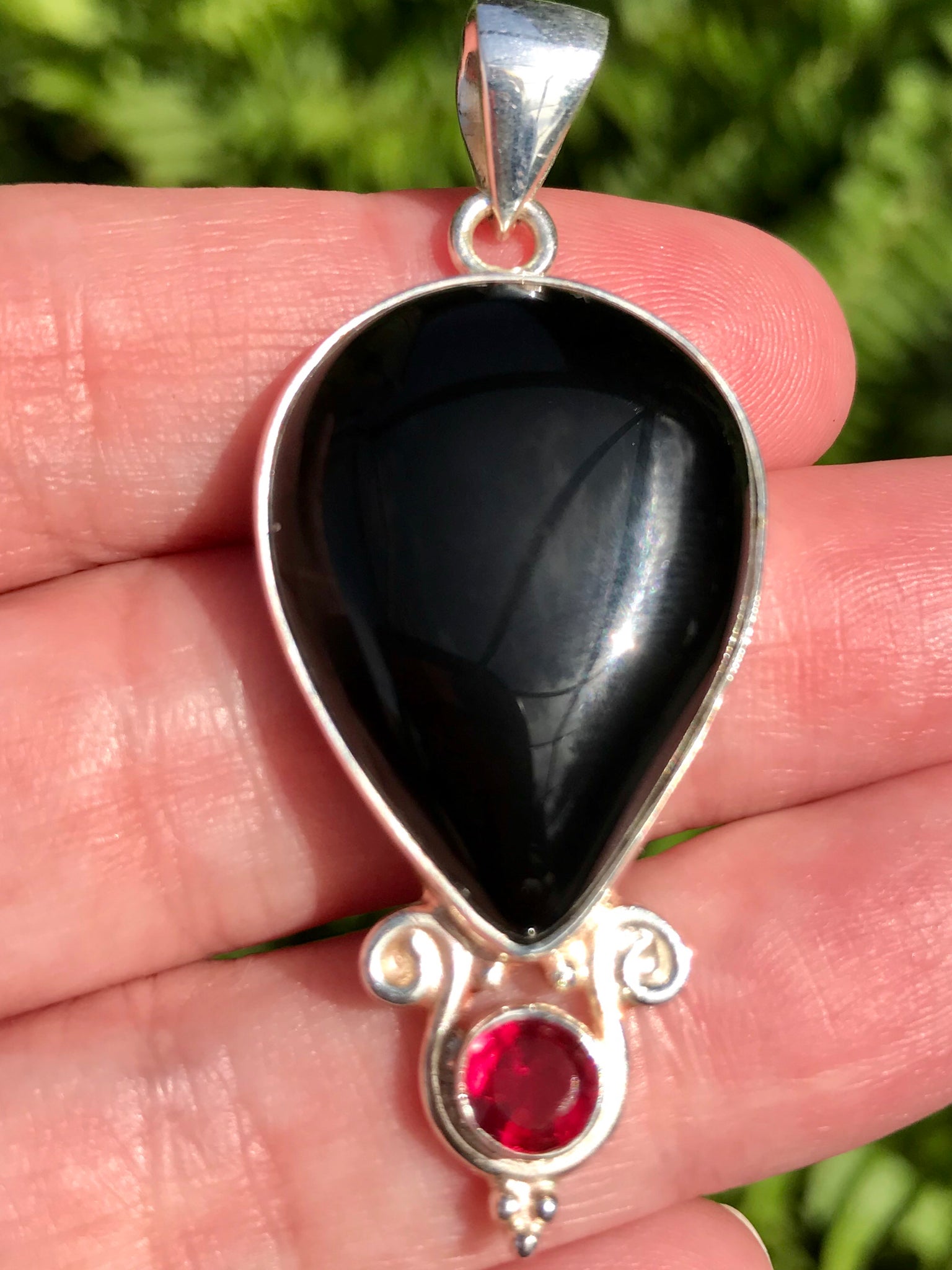 Black Onyx and Pink Tourmaline Pendant - Morganna’s Treasures 