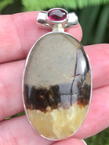 Septarian (Dragon's Stone) and Garnet Pendant - Morganna’s Treasures 