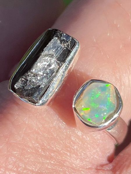 Black Tourmaline and Ethiopian Opal Ring Size 9 - Morganna’s Treasures 