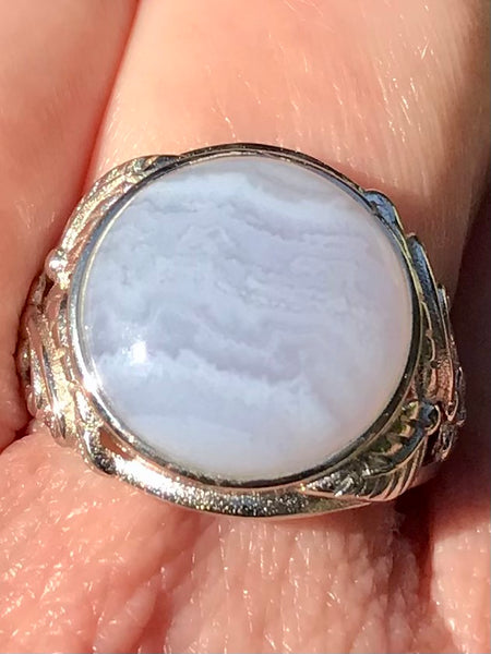 Blue Lace Agate Cocktail Ring Size 8.5 Adjustable - Morganna’s Treasures 