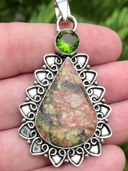 Unakite and Peridot Pendant - Morganna’s Treasures 