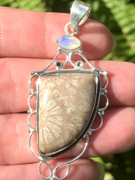 Fossil Coral and Opalite Pendant - Morganna’s Treasures 