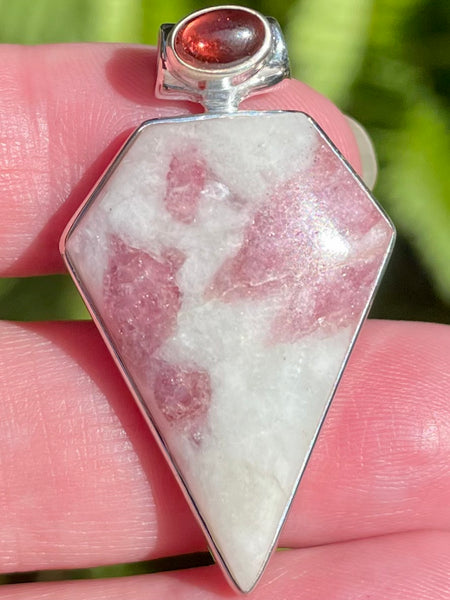 Pink Tourmaline in Quartz and Garnet Pendant - Morganna’s Treasures 