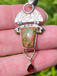 Unakite and Garnet Pendant - Morganna’s Treasures 