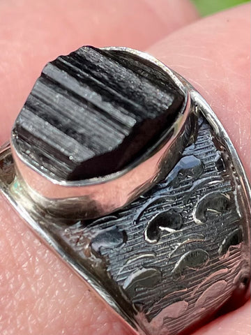 Rough Black Tourmaline Ring Size 9.5 - Morganna’s Treasures 