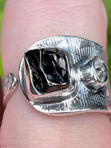Russian Shungite and Herkimer Diamond Ring Size 8.5 Adjustable - Morganna’s Treasures 