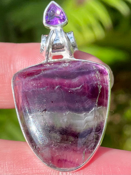 Blue John Fluorite and Purple Amethyst Pendant - Morganna’s Treasures 