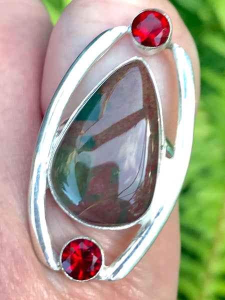Bloodstone and Garnet Cocktail Ring Size 8 - Morganna’s Treasures 