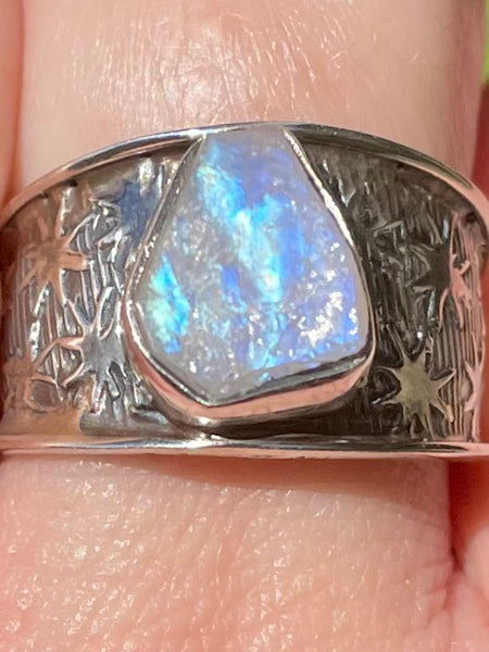 Rough Rainbow Moonstone Ring Size 9.5 - Morganna’s Treasures 