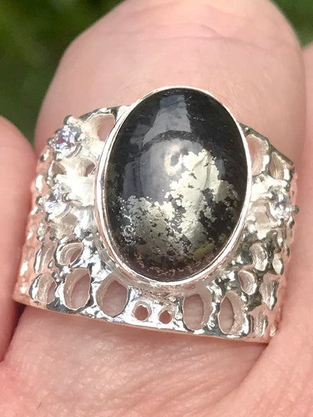 Pyrite in Magnetite and White Topaz Ring Size 7.5 - Morganna’s Treasures 