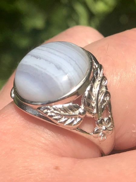 Blue Lace Agate Cocktail Ring Size 9 Adjustable - Morganna’s Treasures 