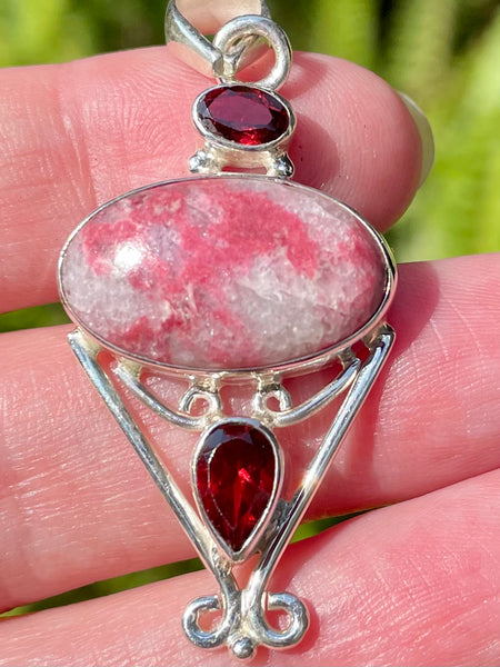 Pink Thulite and Garnet Pendant - Morganna’s Treasures 