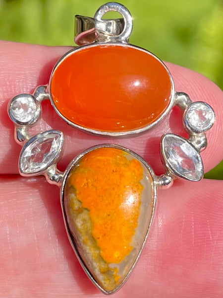 Gorgeous Bumblebee Jasper, Carnelian and Clear Quartz Pendant - Morganna’s Treasures 