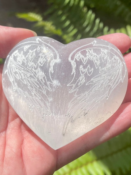 Large Selenite Heart with Angel Wings - Morganna’s Treasures 