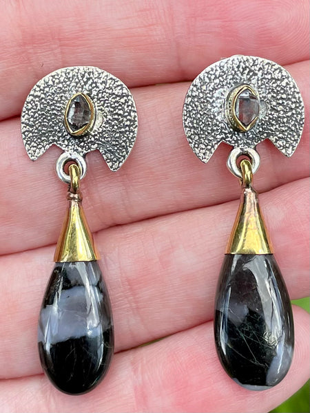 Indigo Gabbro and Herkimer Diamond Earrings - Morganna’s Treasures 