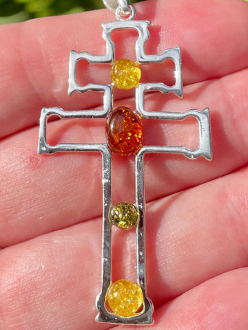 Multi-Colored Amber Cross Pendant - Morganna’s Treasures 