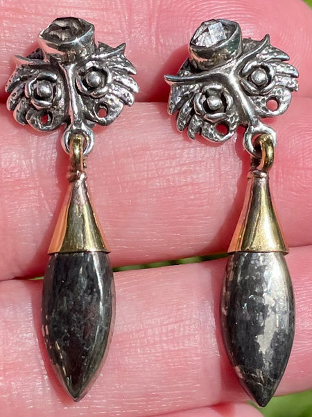 Pyrite in Magnetite (Healer's Gold) and Herkimer Diamond Earrings - Morganna’s Treasures 