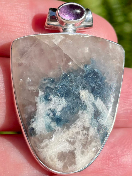 Rare Indicolite (Blue Tourmaline) in Smoky Quartz and Amethyst Pendant - Morganna’s Treasures 